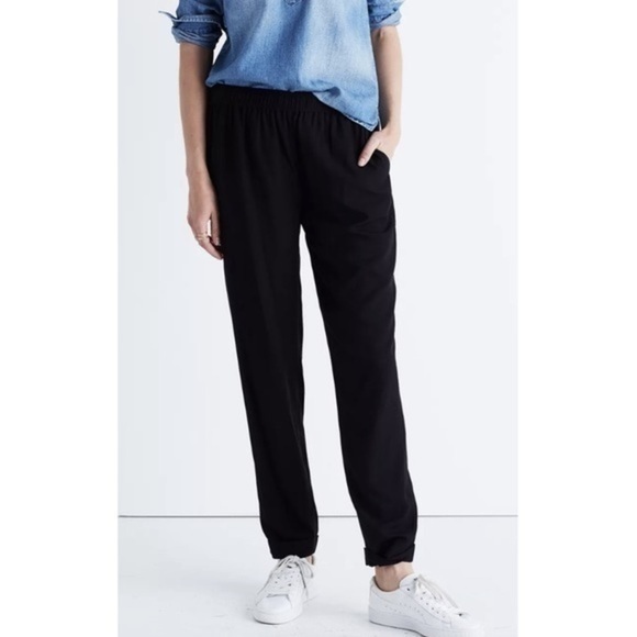 Madewell Track Trousers Black Cuffed Rayon High Rise Pull On Pants Workwear M - Picture 1 of 15